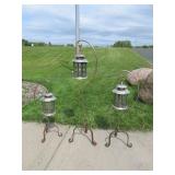 Set of 3 Heavy Iron Hanging Lantern Stands