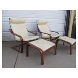 Matching Pair of Mid Century Style Bentwood Lounge Chairs w/Ottomans