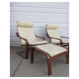 Matching Pair of Mid Century Style Bentwood Lounge Chairs w/Ottomans