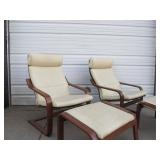 Matching Pair of Mid Century Style Bentwood Lounge Chairs w/Ottomans