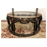 Nice Oriental Round Coffee Table w/Beveled Glass Top