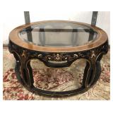 Nice Oriental Round Coffee Table w/Beveled Glass Top