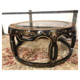 Nice Oriental Round Coffee Table w/Beveled Glass Top