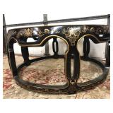 Nice Oriental Round Coffee Table w/Beveled Glass Top