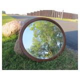 Antique Tiger Oak Beveled Glass Oval Wall Mirror
