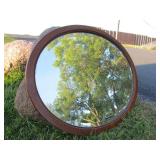 Antique Tiger Oak Beveled Glass Oval Wall Mirror