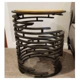 Brutualist Black Iron and Mustard Granite Top Side Table