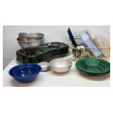 Portable Camp Stove, Pots, Dishes, Thermos & Water Jug