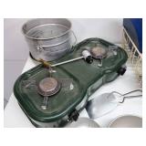 Portable Camp Stove, Pots, Dishes, Thermos & Water Jug