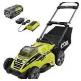 RYOBI 20 in. 40-Volt Brushless Lithium-Ion Cordless Battery Walk Behind Push Lawn Mower 5.0 Ah Battery/Charger Included in good condition