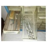 Metal Parts storage bins and case with contents.