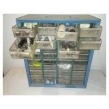 Metal 40 drawer Parts bins + case + contents.