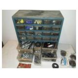 27 drawer Parts bins and case plus plastic content