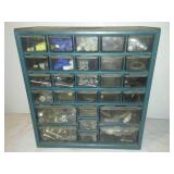 27 drawer Parts bins and case plus plastic content
