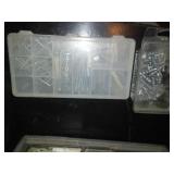 Plastic storage bins and case with contents