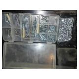 Plastic storage bins and case with contents