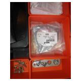 Plastic storage bins and case with contents