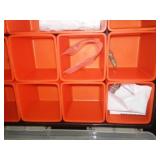 Plastic storage bins and case with contents