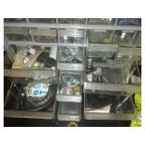 Plastic storage bins and case with contents