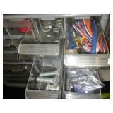 Plastic storage bins and case with contents