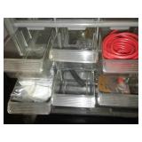 Plastic storage bins and case with contents