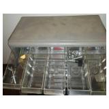 Plastic storage bins and case with contents