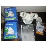 Outdoor motion sensor light, 2 90 watt bulbs - new!