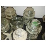 Porcelain and glass insulators.