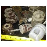 Porcelain and glass insulators.