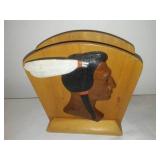 Vintage Native American Wood sculpture napkin holder