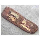 Vintage photos of houses  on piece of drift wood