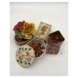 Assorted Rose Themed Vintage Ceramic Trinket Boxes