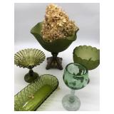 Assorted Vintage Decorative Green glassware