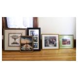 Lot of 5 Gold toned Custom Frames with misc Artwork