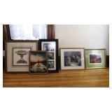 Lot of 5 Gold toned Custom Frames with misc Artwork