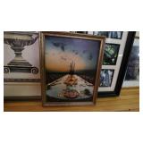 Lot of 5 Gold toned Custom Frames with misc Artwork