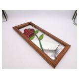 Stained glass rose mirror 17" x 8 "