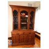 1960s Ayers Oak China Hutch with Brass Laced Embellishment
