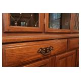 1960s Ayers Oak China Hutch with Brass Laced Embellishment