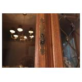 1960s Ayers Oak China Hutch with Brass Laced Embellishment