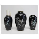 Set of Vintage Inlaid Brass Korean Vases