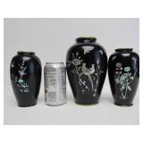 Set of Vintage Inlaid Brass Korean Vases