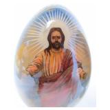 2 Hand Painted Signed Russian Icon Wooden Eggs w/Stands