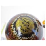 2 Hand Painted Signed Russian Icon Wooden Eggs w/Stands