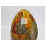 2 Hand Painted Signed Russian Icon Wooden Eggs w/Stands