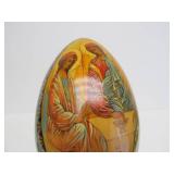2 Hand Painted Signed Russian Icon Wooden Eggs w/Stands