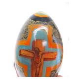 2 Hand Painted Signed Russian Icon Wooden Eggs w/Stands