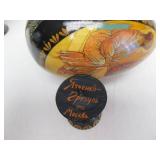 2 Hand Painted Signed Russian Icon Wooden Eggs w/Stands