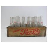 Vintage Wooden PEPSI Soda Bottle Crate w/Bottles