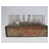 Vintage Wooden PEPSI Soda Bottle Crate w/Bottles